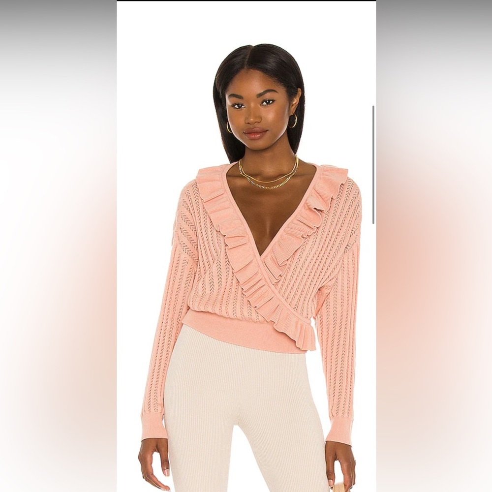 LPA Ava Wrap Sweater – Baby Pink, Deep V, Waist Tie – Size M, NWT
